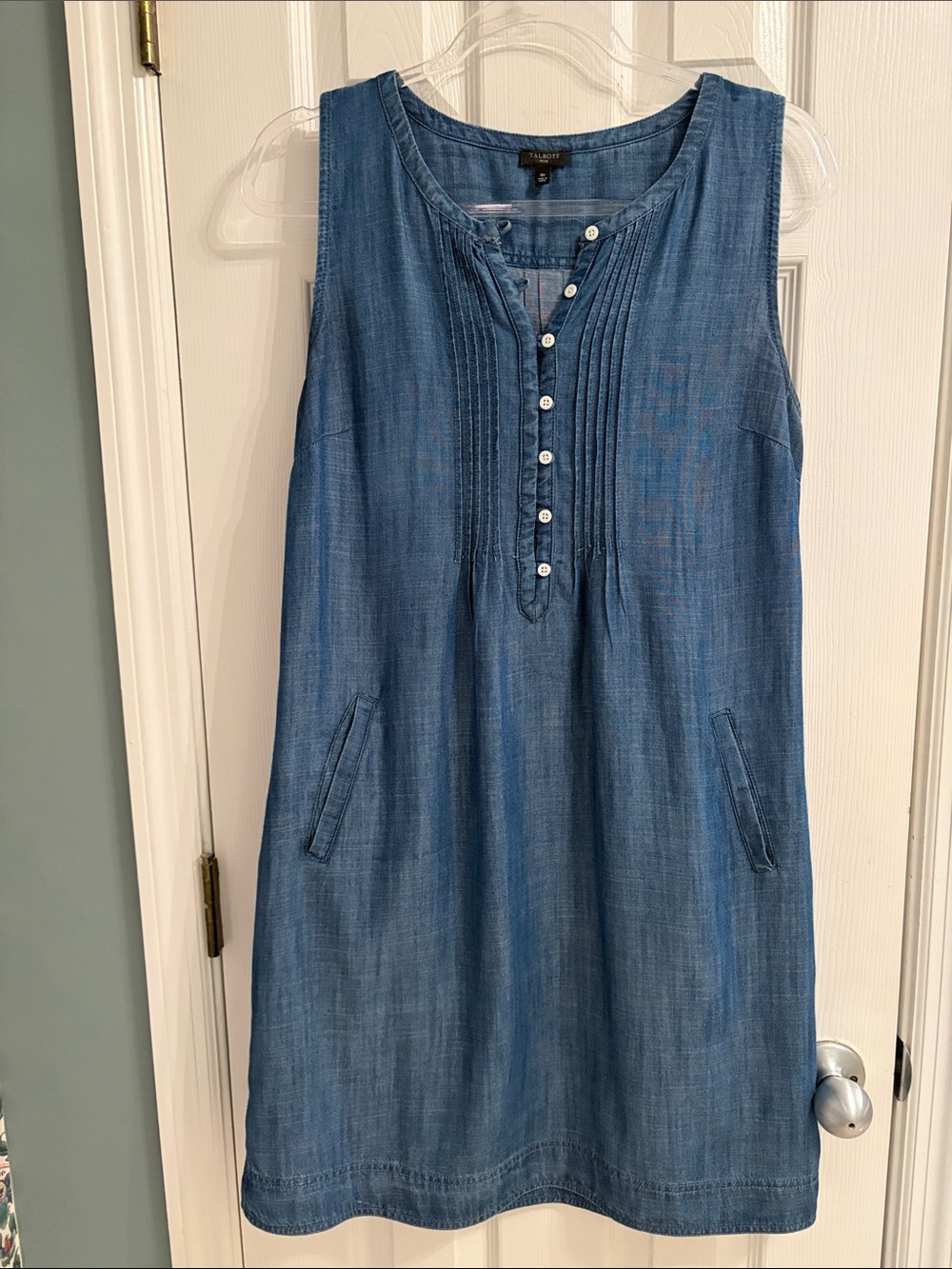 Talbots Size 8P Sleeveless Pin-tucked Denim Shift Dress - Very Good Condition